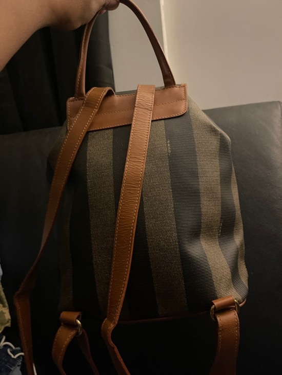 Fendi Vintage Pecan Striped Pequin Coated Canvas Small Backpack EUC main image 5